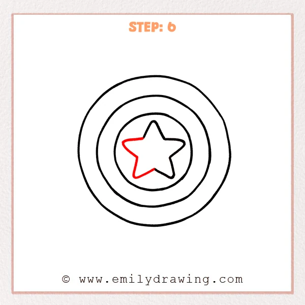 how to draw a captain americas shield - A completed five-point star centered inside the smallest circle of Captain America’s shield.